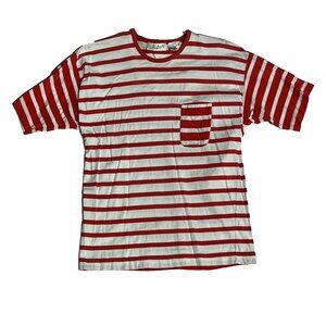 Vintage Claus Sport Petites Women Striped White Classic Crew Neck Shirt Medium